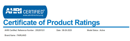 Fairland inverter pool heat pump obtained the AHRI Certificate
